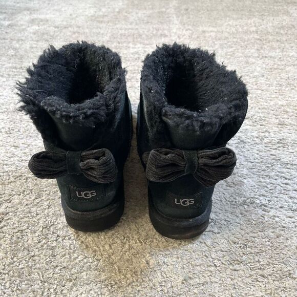 Ugg Mini Bailey Corduroy Bow Black Boots - Picture 2 of 6